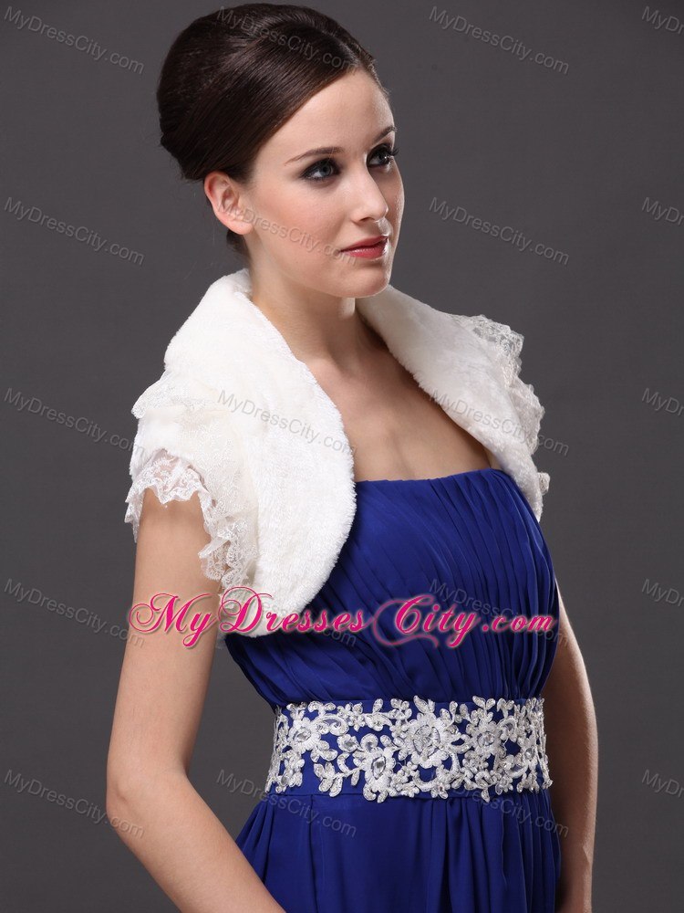 High Quality Faux Fur Special Occasion / Jacket In Ivory With Lace Edge